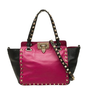 ヴァレンティノ ロックスタッズ ハンドバッグ ショルダーバッグ 2WAY ピンク ブラック レザー レディース VALENTINO 【中古】