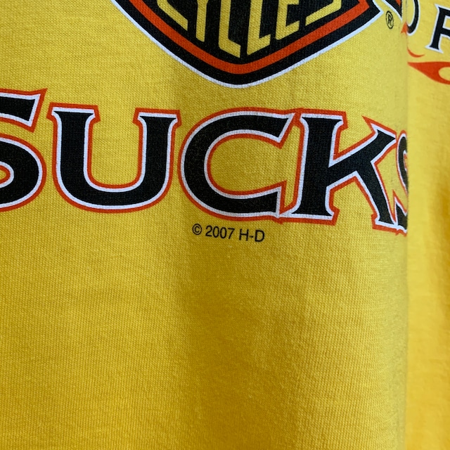 USA製 ハーレーダビッドソン 両面プリントTシャツ メッセージT イエロー L