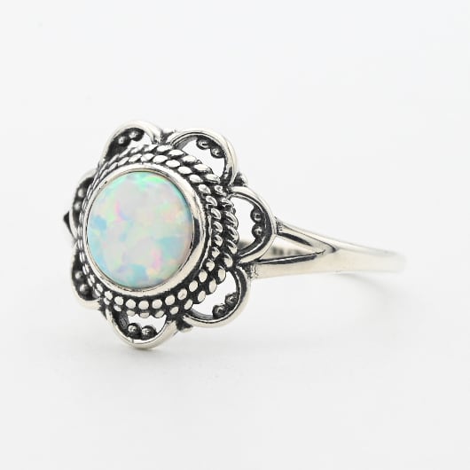 White Opal Accent Flower Motif Top Ring #11.5 / Denmark