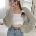 ニットカーディガン レディース 羽織 カーディガン ショート丈 クロップド丈 ボリューム袖 ノーカラー シンプル 無地 カジュアル お出かけ おしゃれ 春秋 ニットジャケット 長袖 ファッション 女性