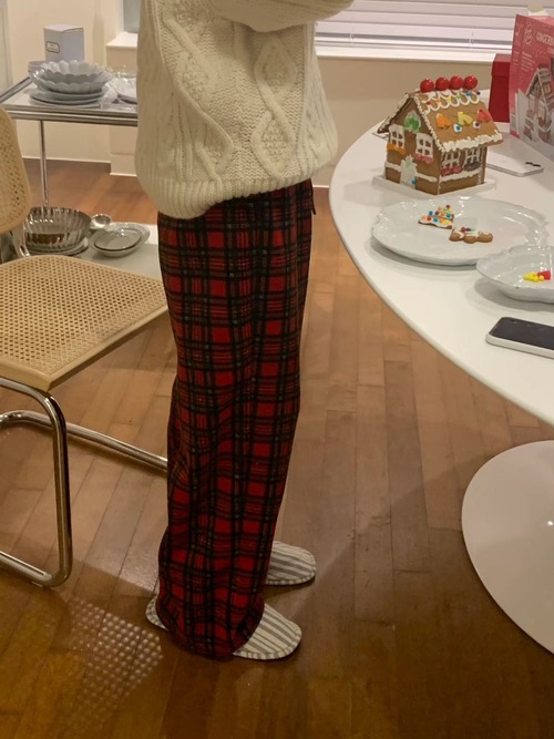 (OUNCE) kimo merry check fleece pants