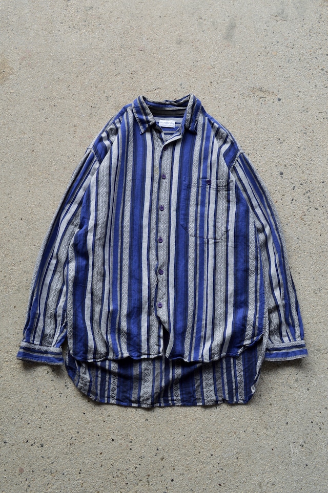 SOSTANZA 1990's From USA Stripe Geometric Cotton Blanket Long Shirt ソスタンツァ 90s ブランケットシャツ