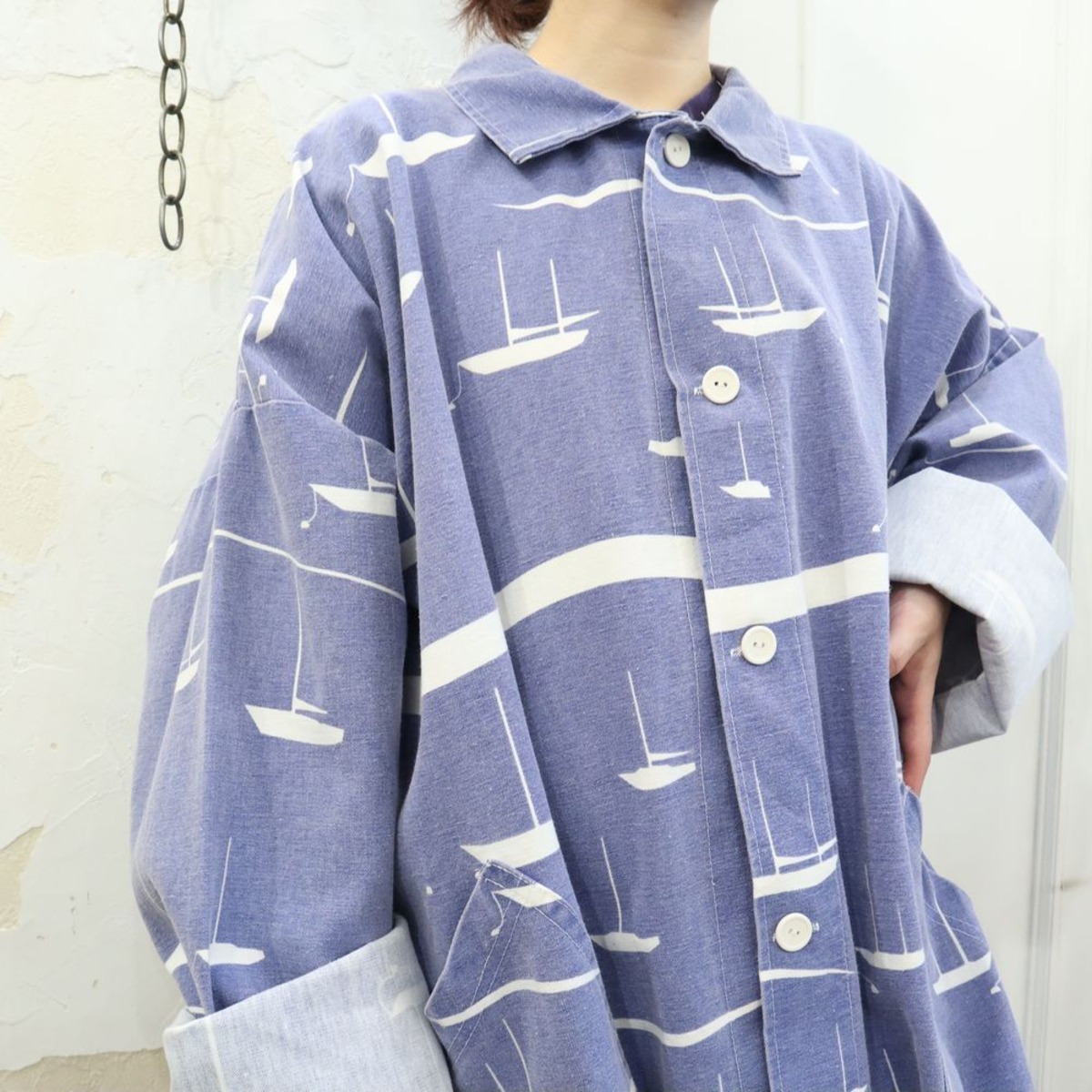 ”MICHIGAN RAG” blue × white yacht pattern jacket [k-235] | Fizzvintage