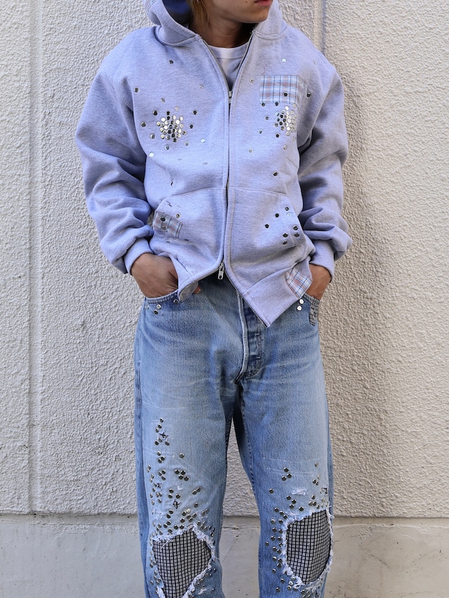 【Hannah Creak/26aw】Studded Hoodie Double Zip Grey