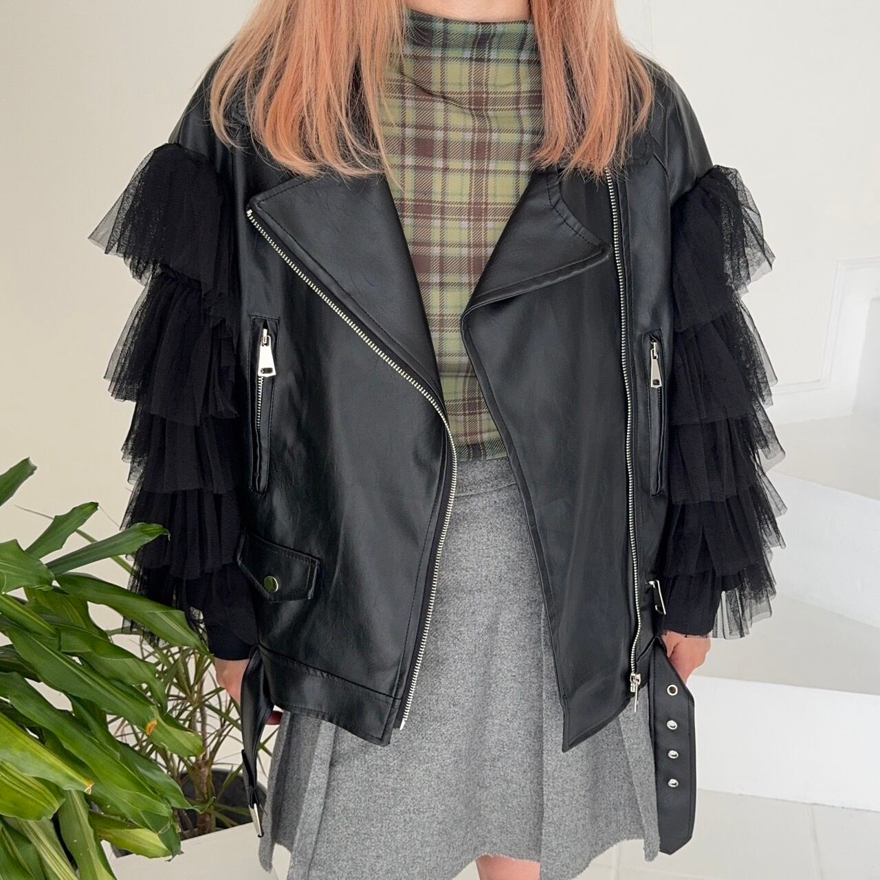 Eimee Law バックフリルフェイクレザーライダース Eimee Law】バック