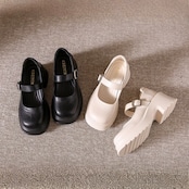 ストラップ  厚底 プレーントゥ シューズ  90015