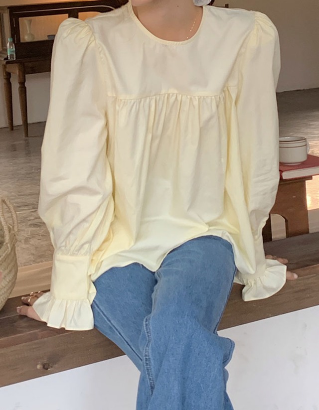 sleeve frill blouse (yellow)