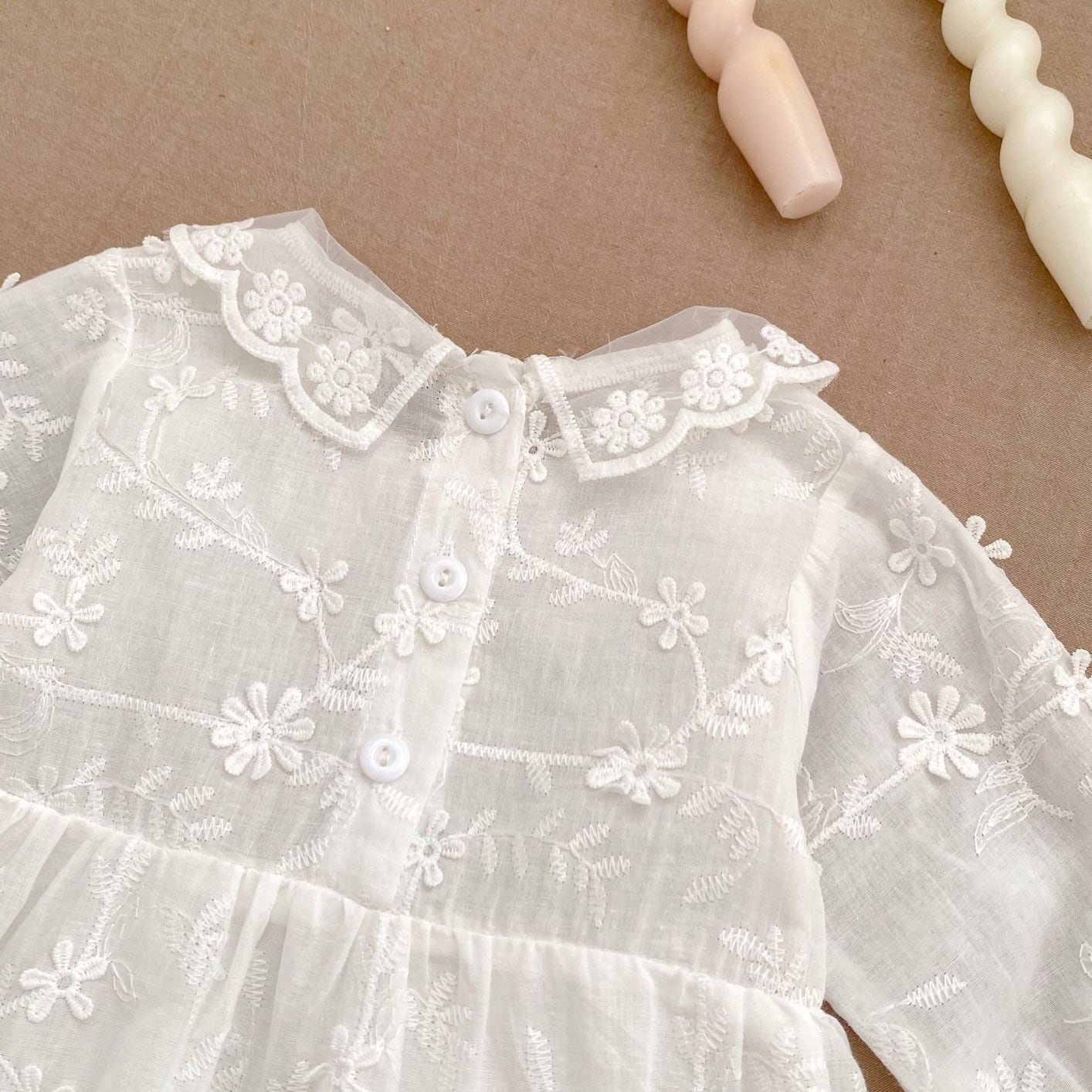ベビー女の子100％綿ホワイトレースフラワー長袖ワンピース
