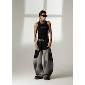 ストリート 黒灰パッチワーク デニムパンツ P353