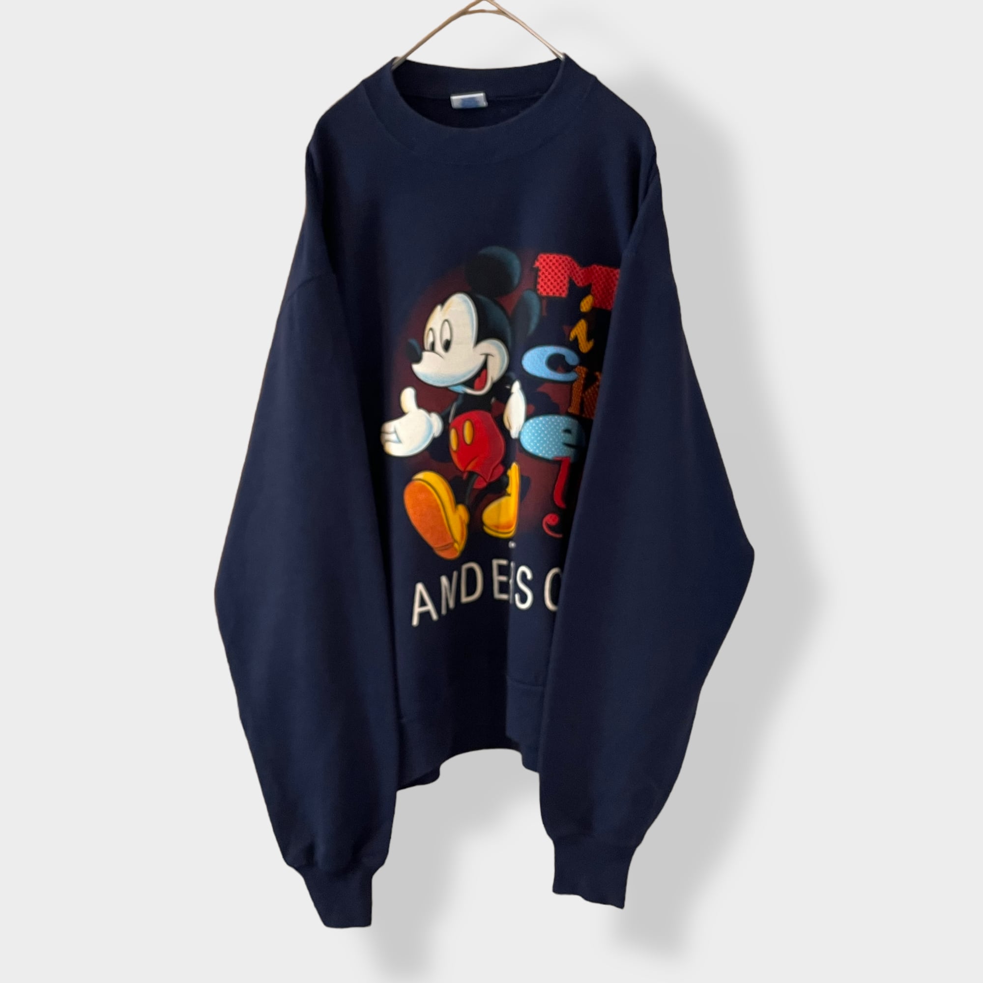 90年代 USA製 Velva Sheen MICKEY MOUSE ミッキーマウス スウェット DISNEY ディズニー ネイビー (メンズ XL)   O7794