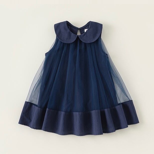 【80-140cm】全4色丸襟ノースリーブチュールワンピース【050610】