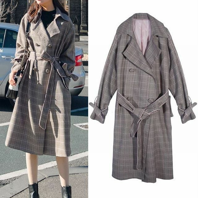 レディース チェック柄 スプリングコート/トレンチコート/ロングコート 春コーデ / Chic lattice women's long  section 2019 spring new popular coat (DCT-586161656667) | Value Rave ...