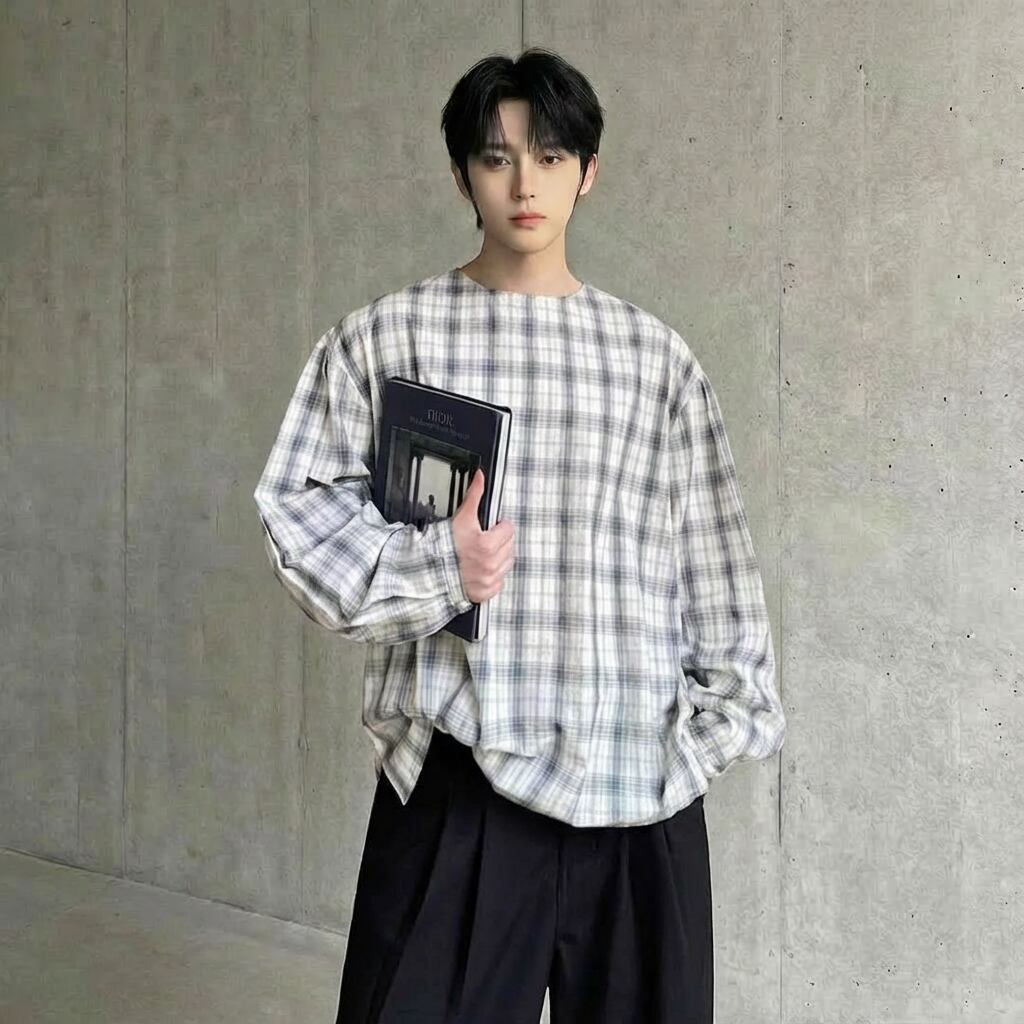 チェック柄プルオーバー長袖シャツ 2カラー D11926