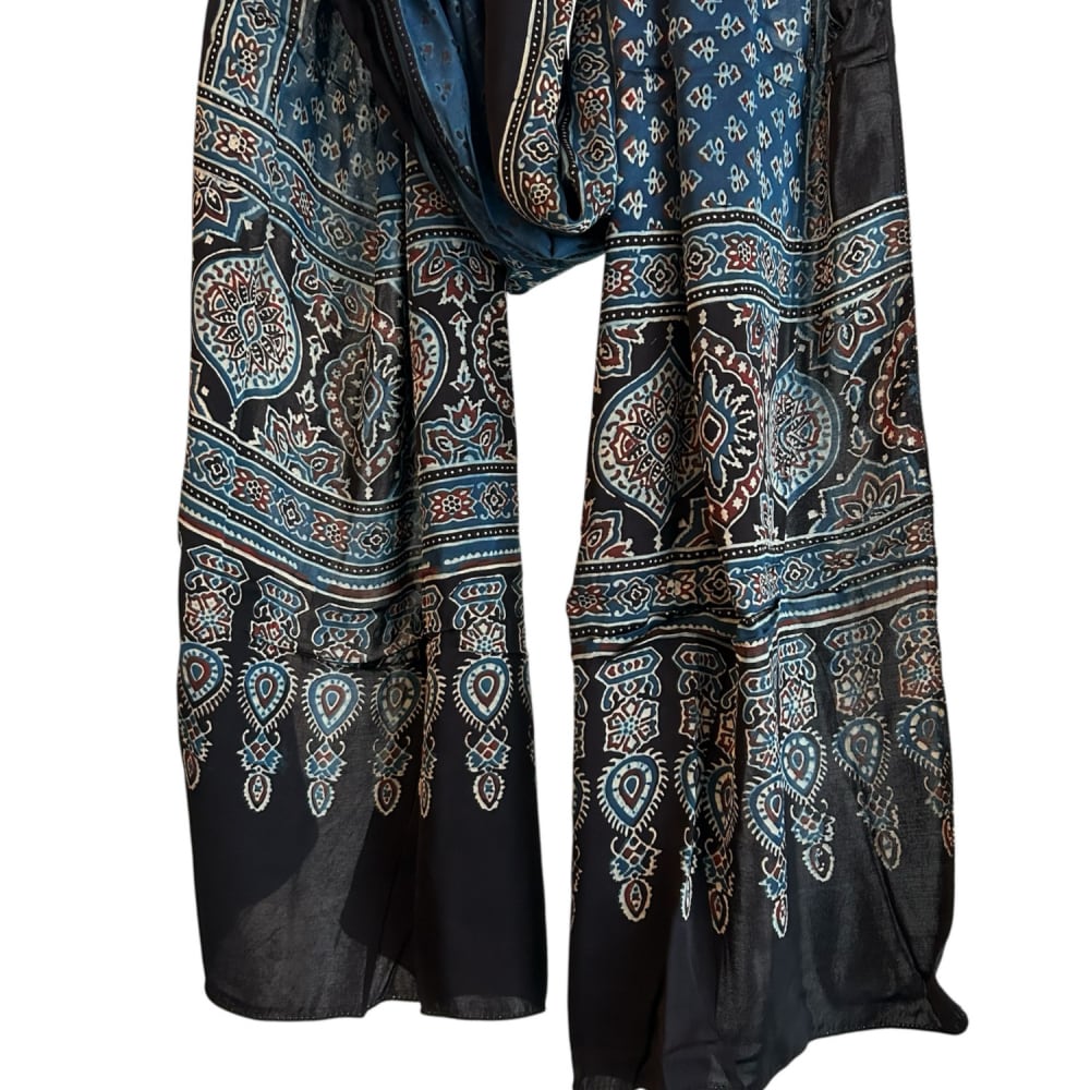 ストール アジュラック ブロックプリント モダールシルク G | アジアの