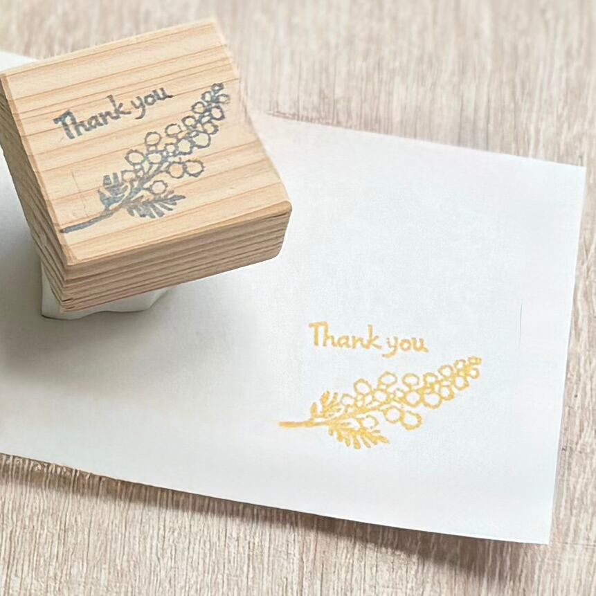 【送料無料】ミモザのThank youはんこ｜春のギフトに サンキュー 感謝 プレゼント 春 ワンポイント カード