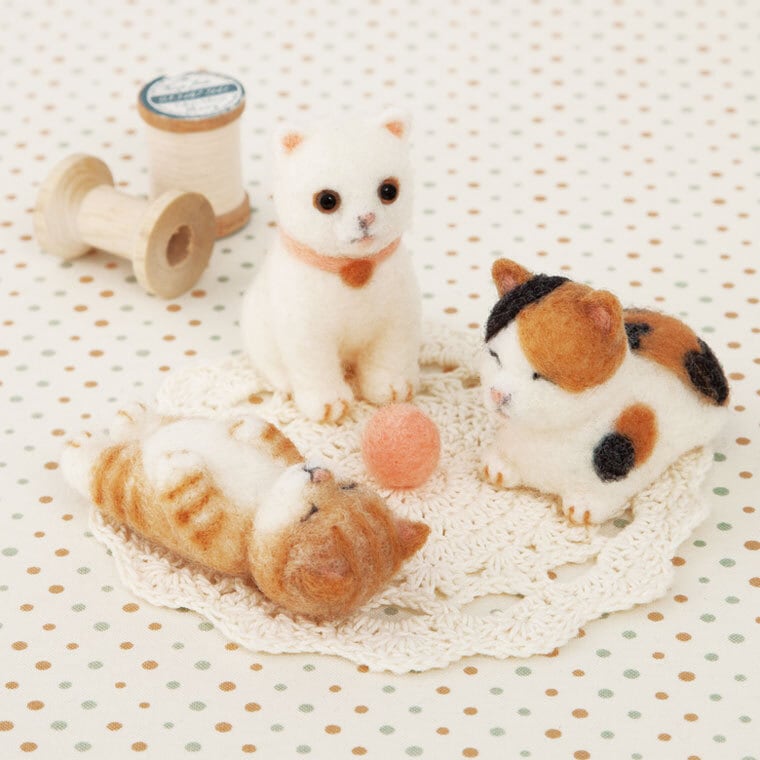 仲良し猫 赤ちゃん 手作りキット 白ねこ・三毛猫・茶トラ猫 | 幸せ