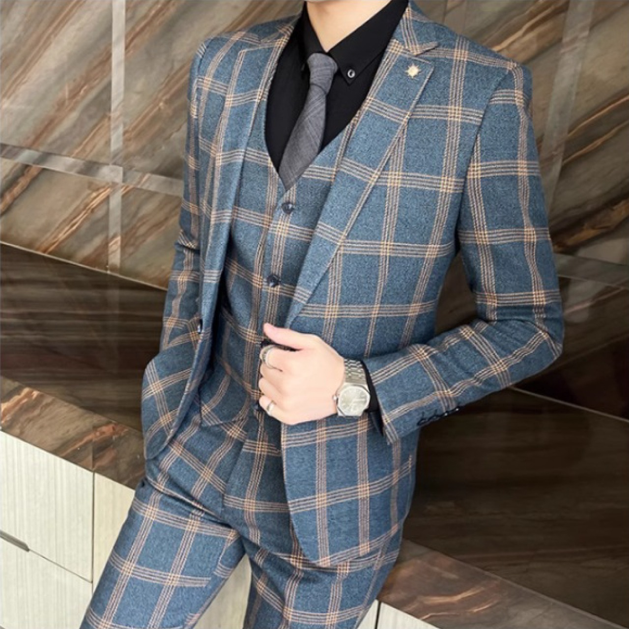 韓国風スリムビジネスフォーマルウェア　スリーピース　SU014