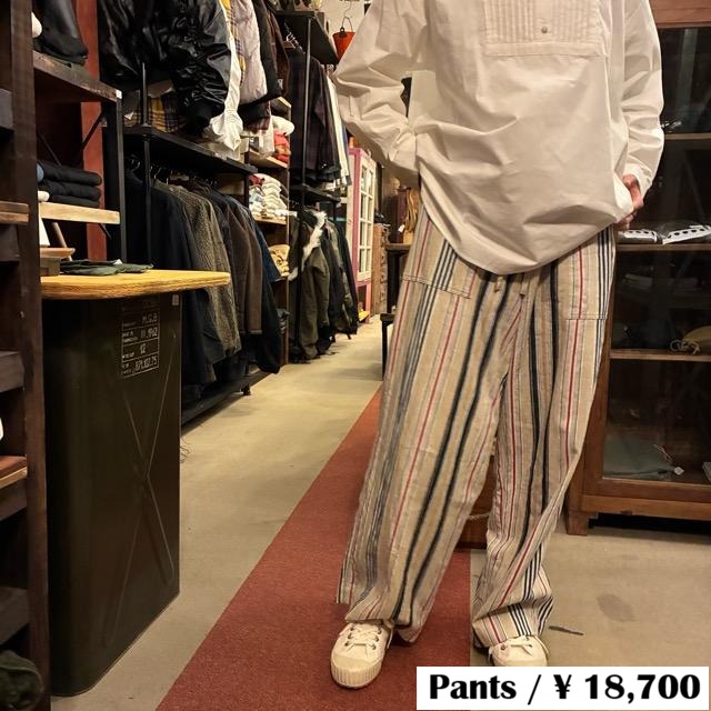 ICHI Antiquite's Indigo Striped Cotton Linen Easy Pants, Cotton/Linen, One Size Fits All, Indigo Dyed