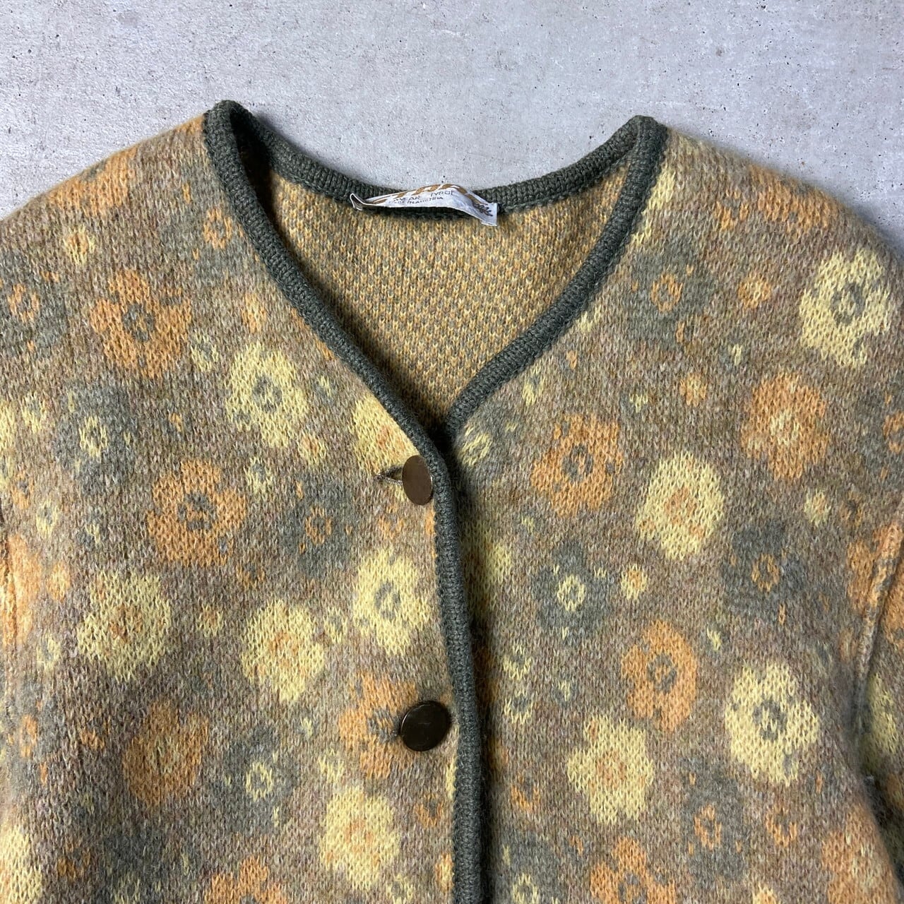 古着　総柄　アンゴラ混　ニットカーディガン　ユーロヴィンテージ　イタリア製XL. 908c2539943c405ddd46b5abf03d96