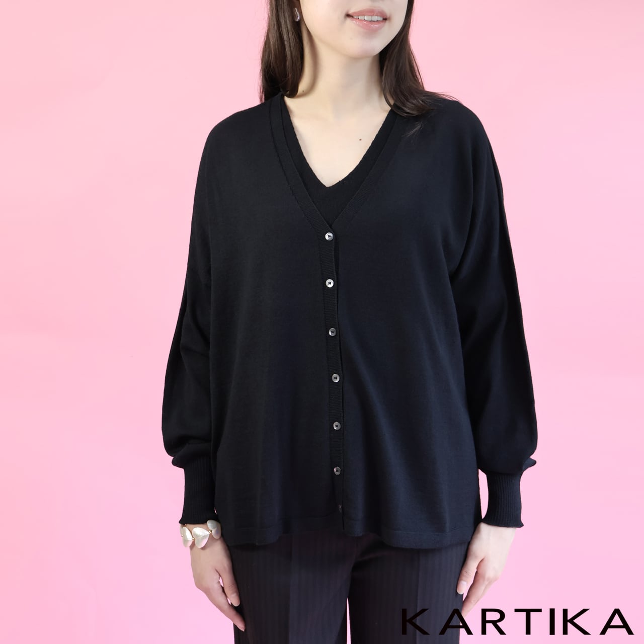 HERMES ブルー Vネックポロシャツ Mサイズ肉厚カシミヤ100% HERMES