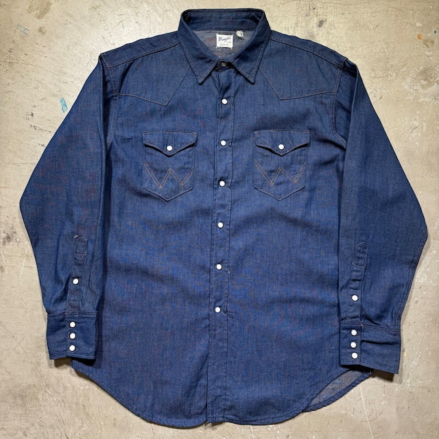 60's~ Wrangler ラングラー 27MW デニムウェスタンシャツ 濃紺 ミントコンディション size17 グッドサイズ USA製 レア 希少 ヴィンテージ BA-2430 RM2849H