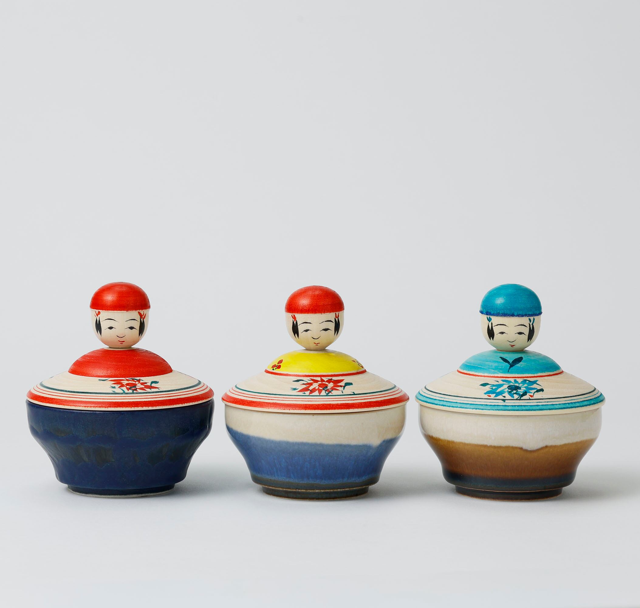 こけし蓋と陶器の小物入れ】鳴子系 大沼秀顯工人 9cm | Kokeshi lid