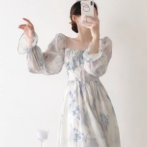 レディース ワンピース フレアワンピース ミディアム丈 長袖 パフスリーブ 萌袖 袖あり スクエアネック 襟なし フレア Aライン ハイウエスト 透け感 かわいい 大人可愛い シンプル 上品 おしゃれ ラフ フォーマル キュート プリンセス 都会的 花柄 フラワー 春 秋 二次会 10代 20代 デート お出かけ パーティー イベント 旅行 レストラン 女子会 休日 ショッピング お花見 合コン コンパ カフェ 楽ちん 美脚 脚長 普段使い S M L XL 白 ホワイト 大人カラー 春カラー