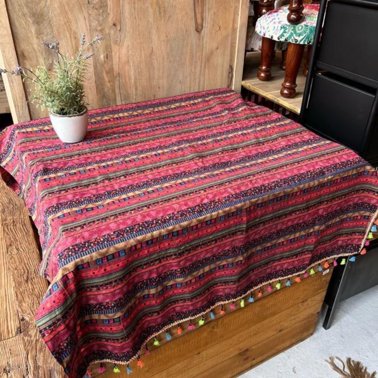 Topanga Fabric　マルチカラーボヘミアンカーテン　150×180cm　インテリア　カーテン　テーブルクロス　ソファ　ピクニック　ティータイム　コットン　リネン