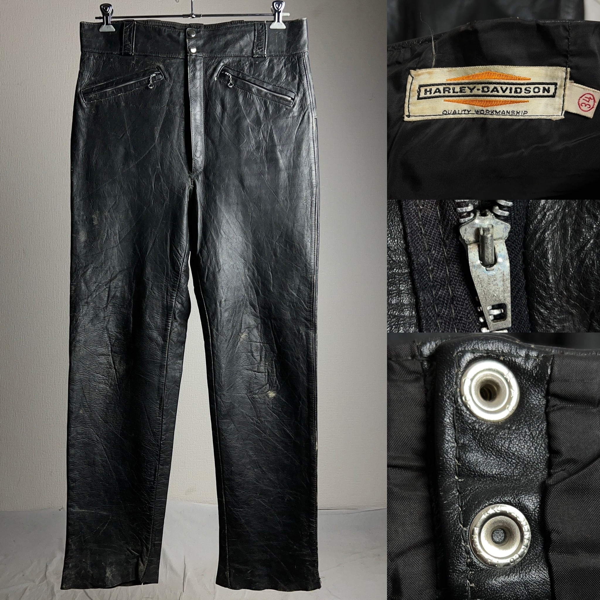 60's HARLEY-DAVIDSON Leather Pants Black SIZE 34 60年代 