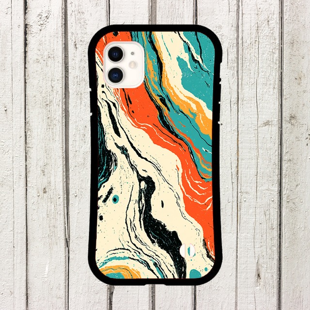 受注生産 iPhoneケース 水色とオレンジの海流マーブル｜マーブルアート PABS015C