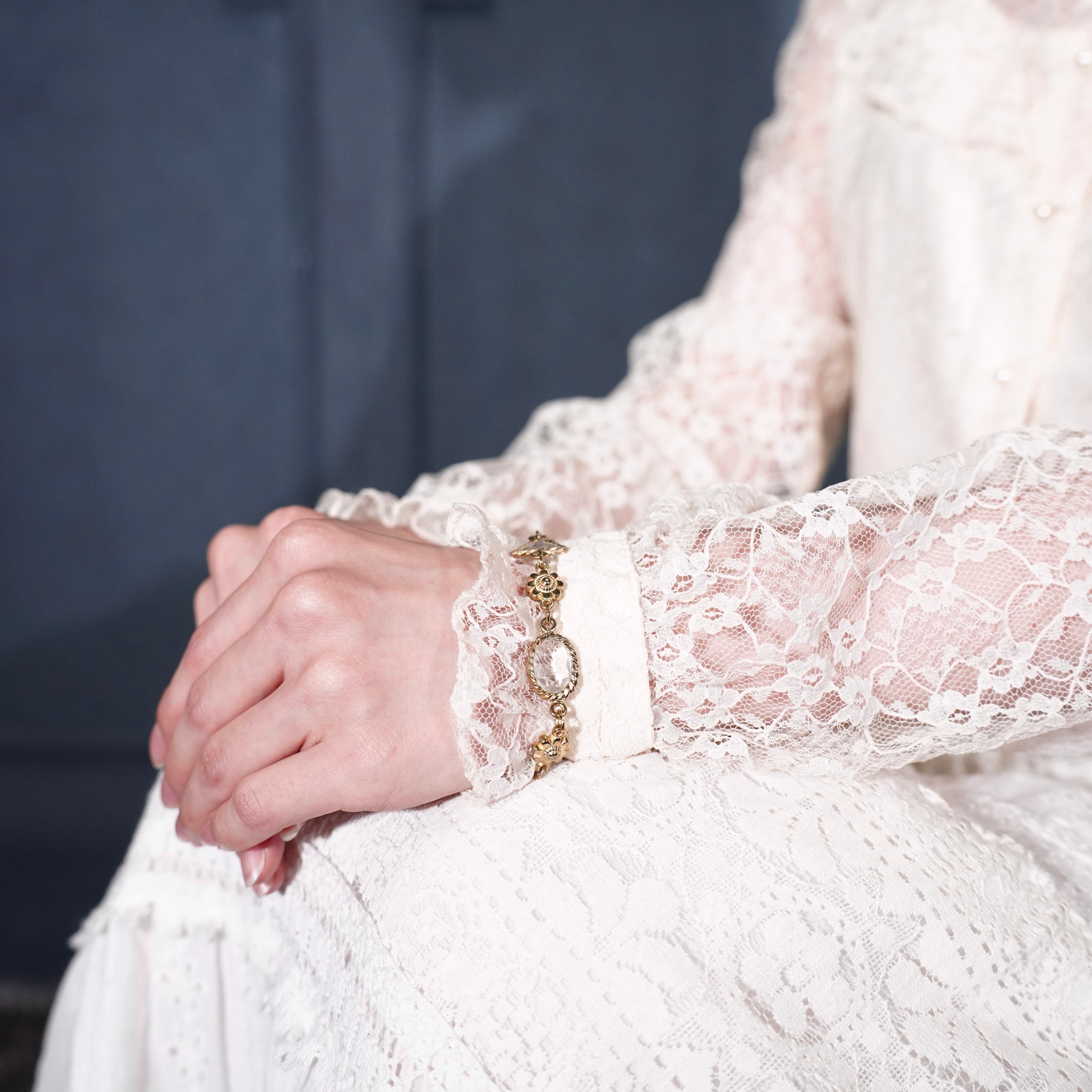 USA VINTAGE CLEAR STONE FLOWER DESIGN CHAIN BRACELET/アメリカ古着