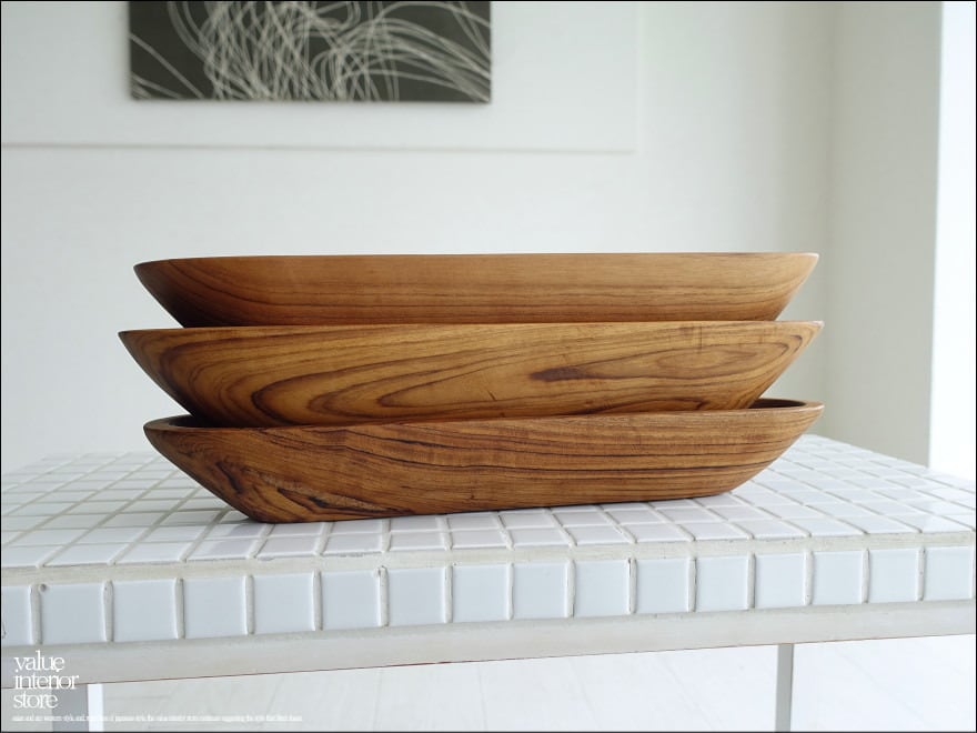 チーク無垢材 カトラリートレイOval/N 削り出しトレイ 収納