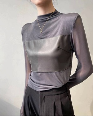 シースルーカラーブロックトップス 2color A0545