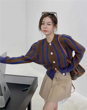 ストライプ　ニットカーディガン