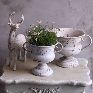 mondimanche ブリキ植木鉢　シャビーハンドルカップS W　UF655|１ポット植え込みのシャビーシックな鉢　お玄関がオシャレに変わります