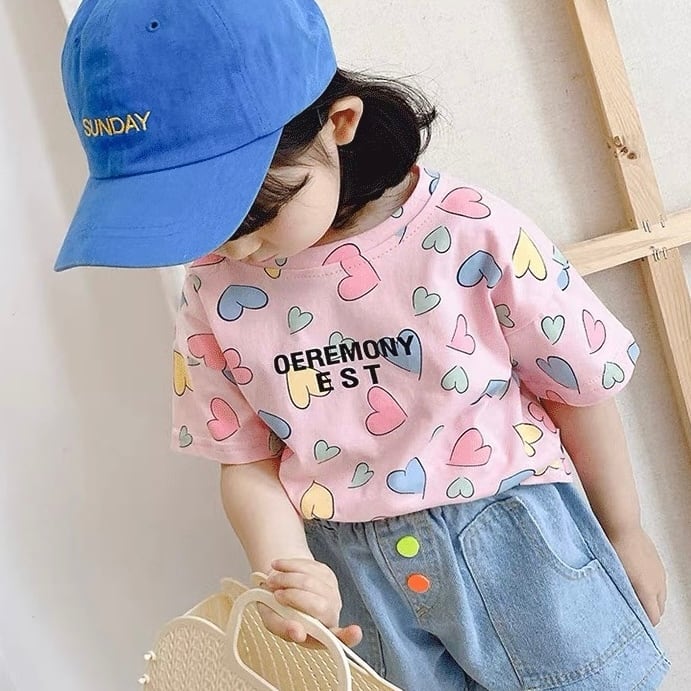 韓国子供服 Tシャツ トップス 半袖 ハート キッズ ベビー 女の子 夏服 ...