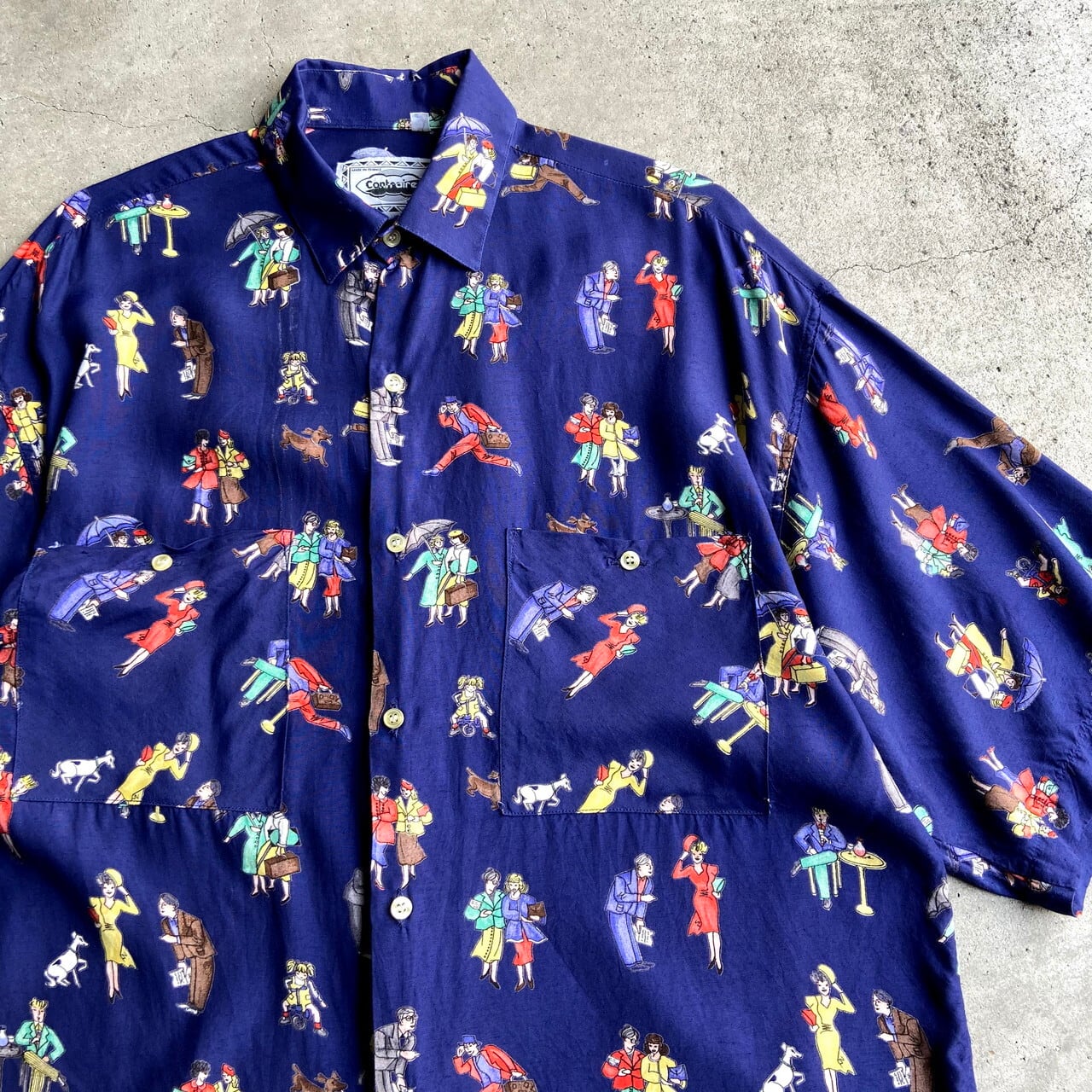 フランス製 contraires ユーロブランド 半袖 レーヨン 総柄シャツ 