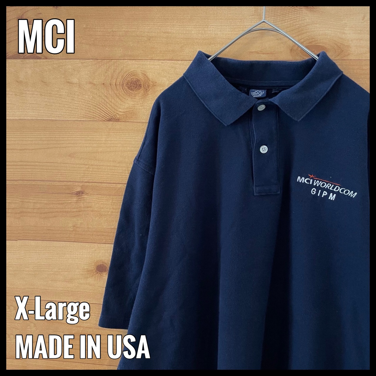 【USA古着】USA製 企業系 ポロシャツ XL ワンポイント 企業ロゴ MCI WORLDCOM GIPM アメリカ古着