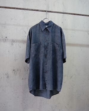 indigo color s/s linen shirt