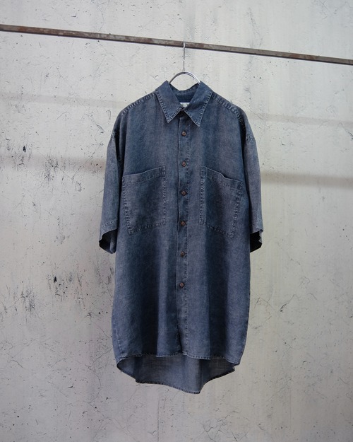 indigo color s/s linen shirt