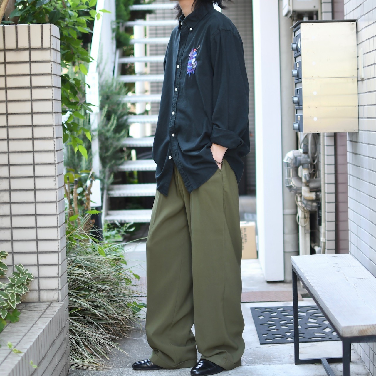 NEW・GEN  drape silhouette wide 2tuck slacks khaki