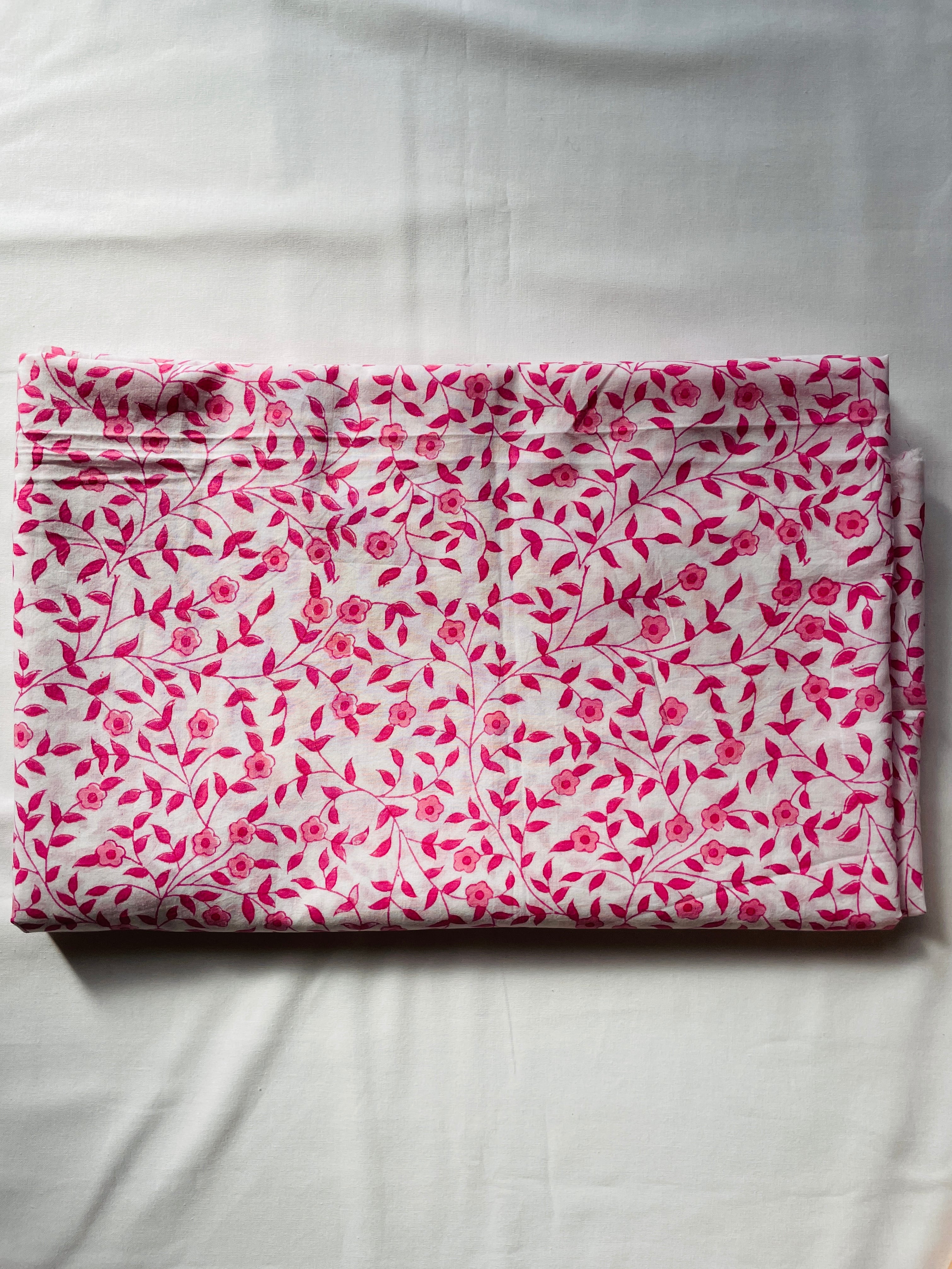 50cm単位】ブロックプリント生地 インド綿 花柄 ピンクブロッサム