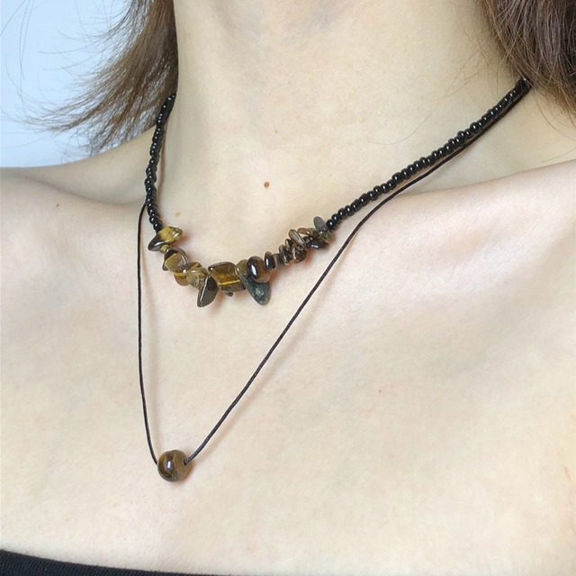 Shii天然石ビーズ重ねネックレス