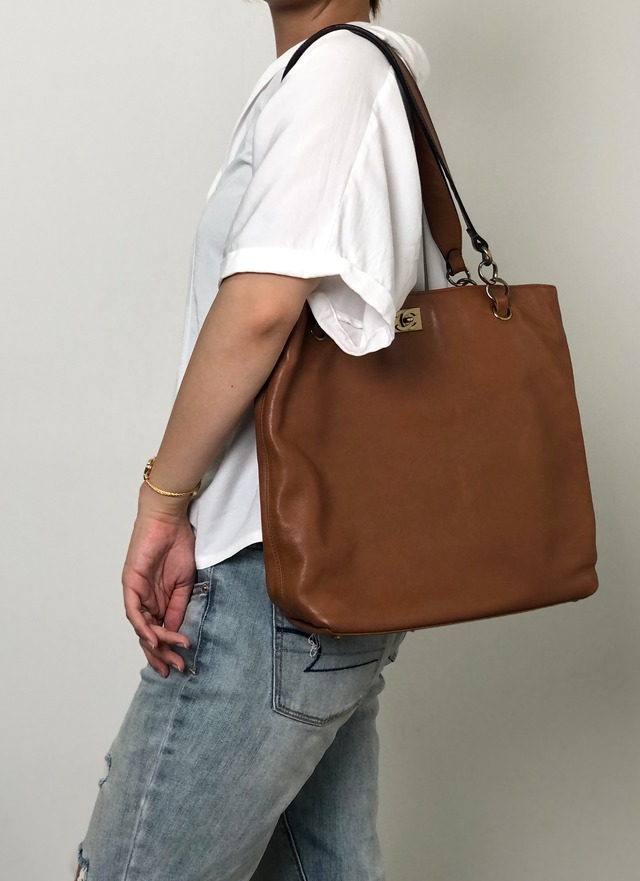 CHANEL シャネル ハンドバッグ ブラウン ココマーク レザー  トートバッグ vintage ヴィンテージ オールド xu5xvk