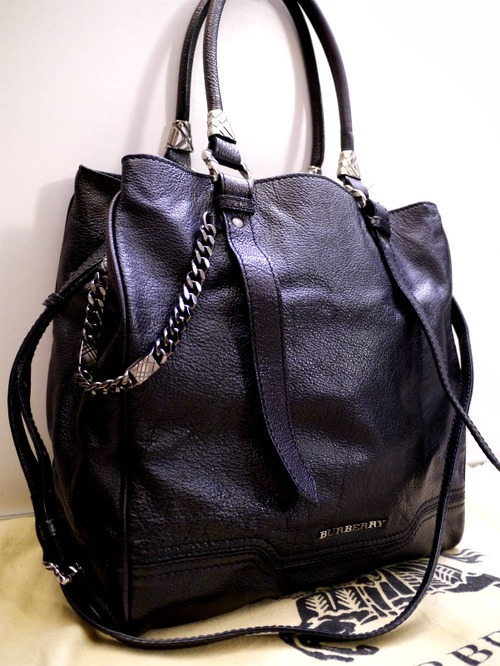 超レア28万★BURBERRY PRORSUM バーバリープローサム チェーンデザイン 2way レザー トート バッグ 黒★ ハイエンドラインの圧倒的な存在感