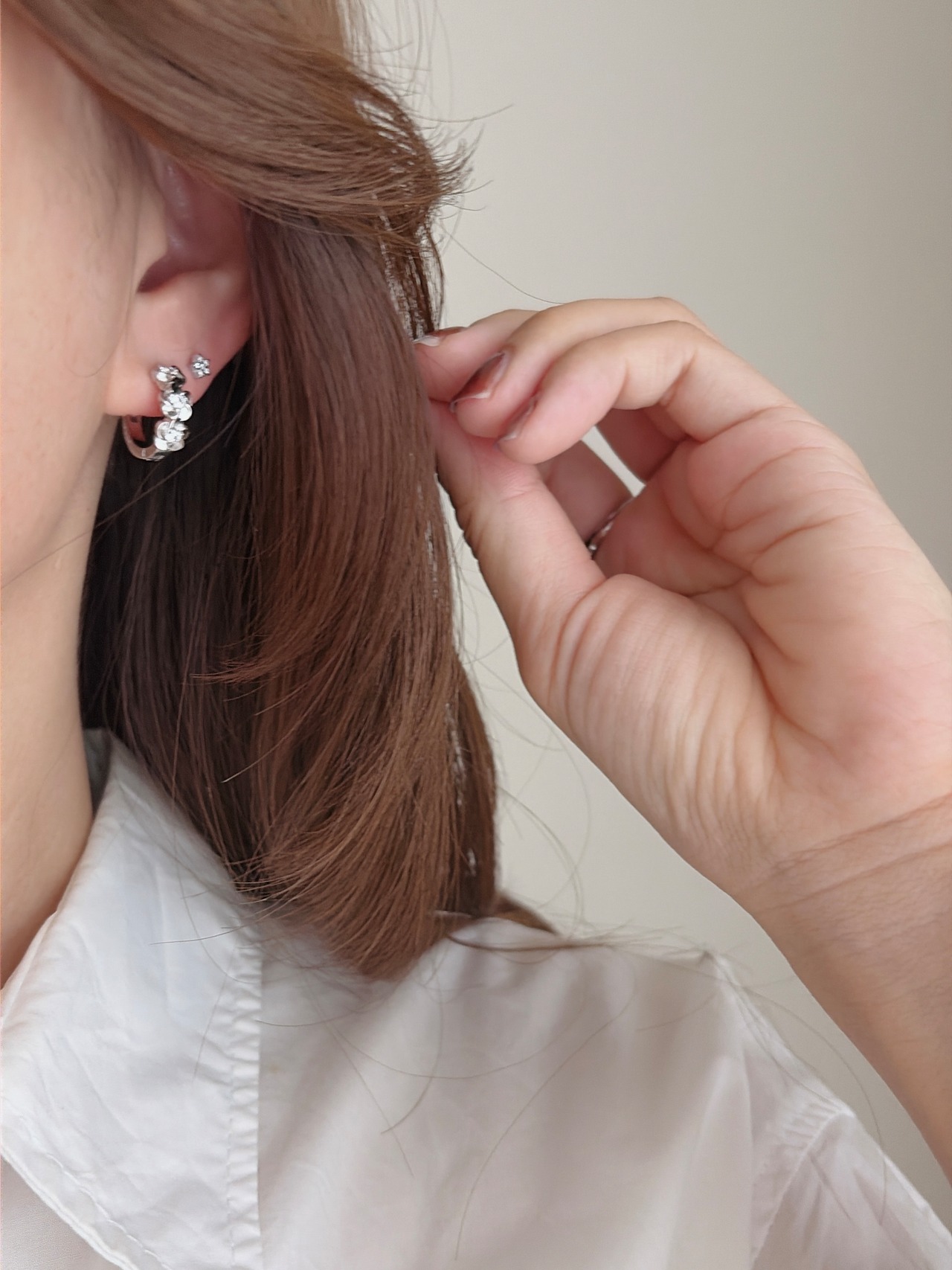 S925 シルバーフラワーフープピアス
