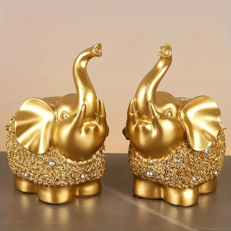 象 ゾウ 置物 オブジェ ゴールド 金 2個セット 豪華 装飾 富 繁栄 樹脂