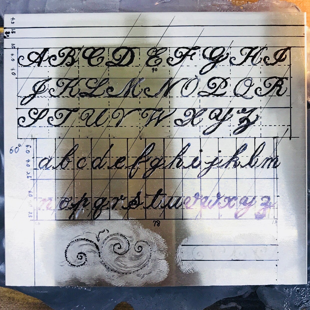 彫金 文字彫り 筆記体 リング プレート engraving copper plate | Burin