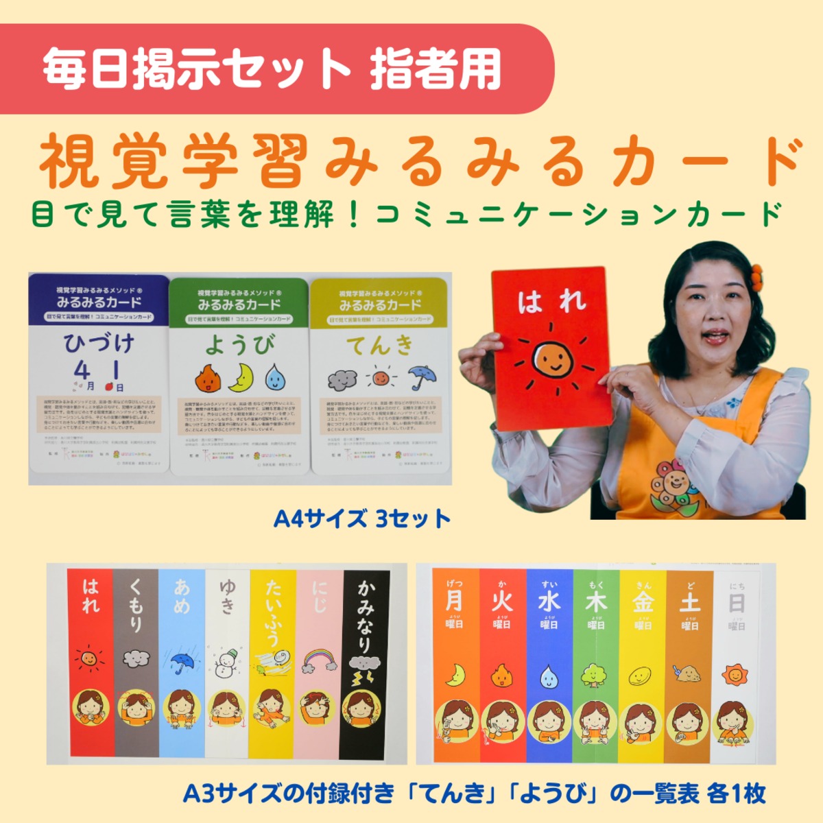 毎日提示セット/指導者用A4サイズ）視覚学習みるみるカード | はなはな