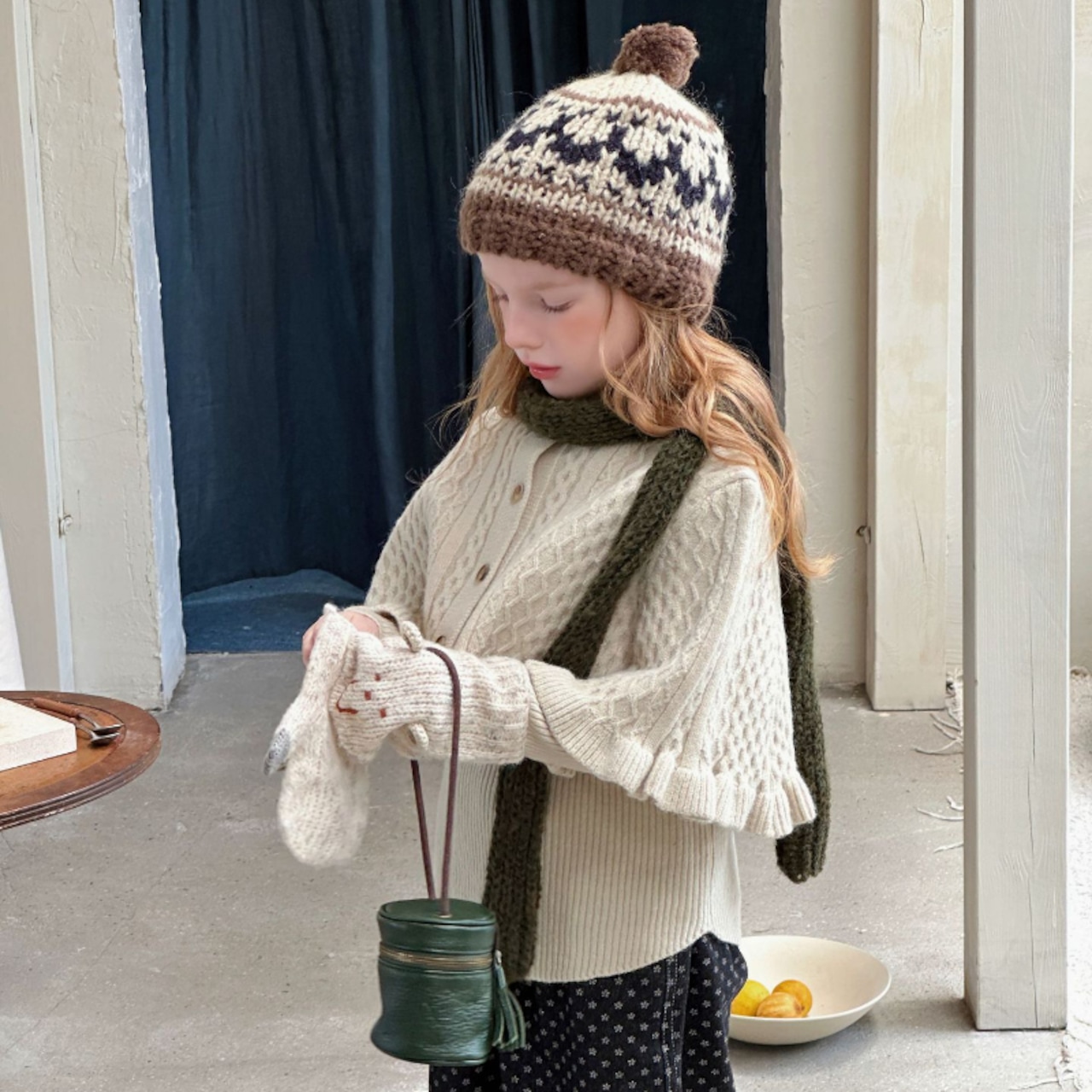 冬フレンチケーブル編みケープORTシャツ